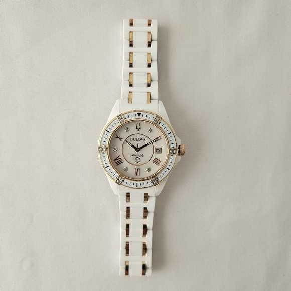 White Ceramic Watch with Gold Accents - Picture 2 of 6